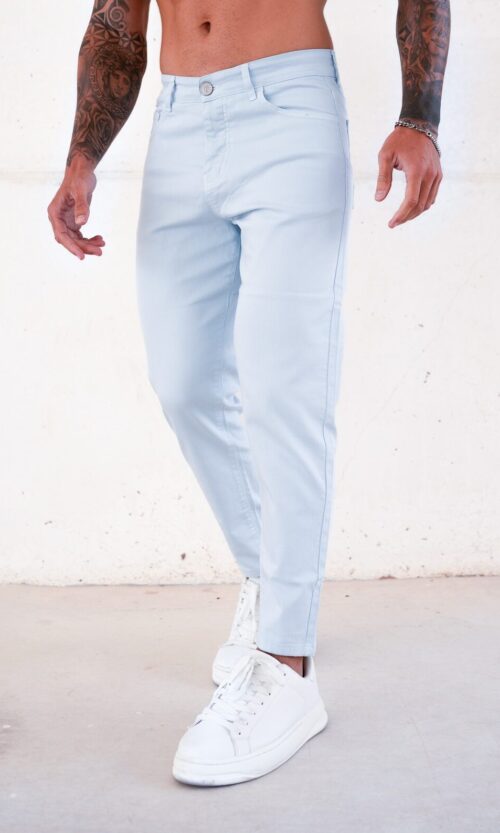 CALÇA SARJA TAPERED AZUL ÁGUA