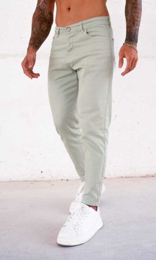 CALÇA SARJA TAPERED VERDE ÁGUA