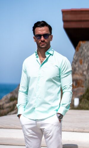 CAMISA CLÁSSICA VERDE-ÁGUA