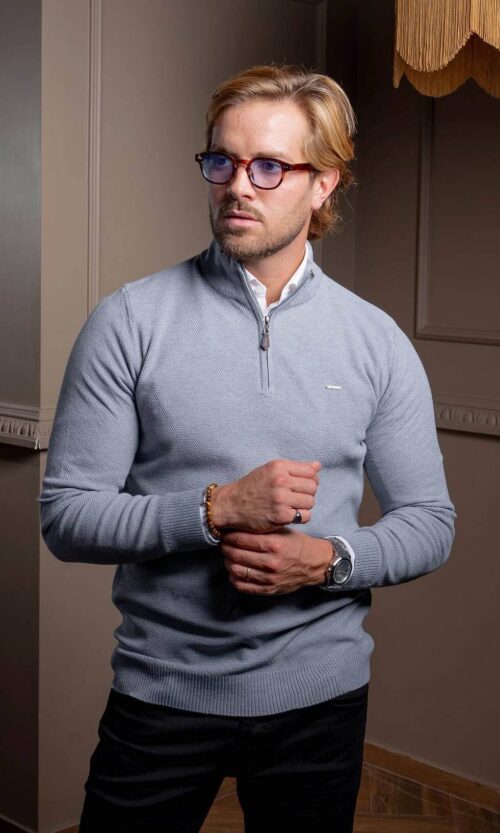 CAMISOLA MALHA TRABALHADA C/FECHO CINZA