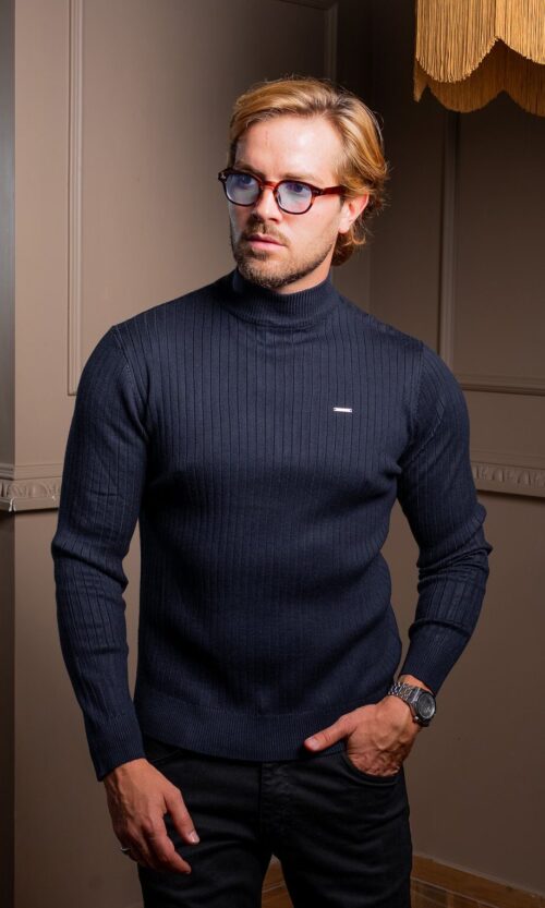 MEIA GOLA RISCAS AZUL